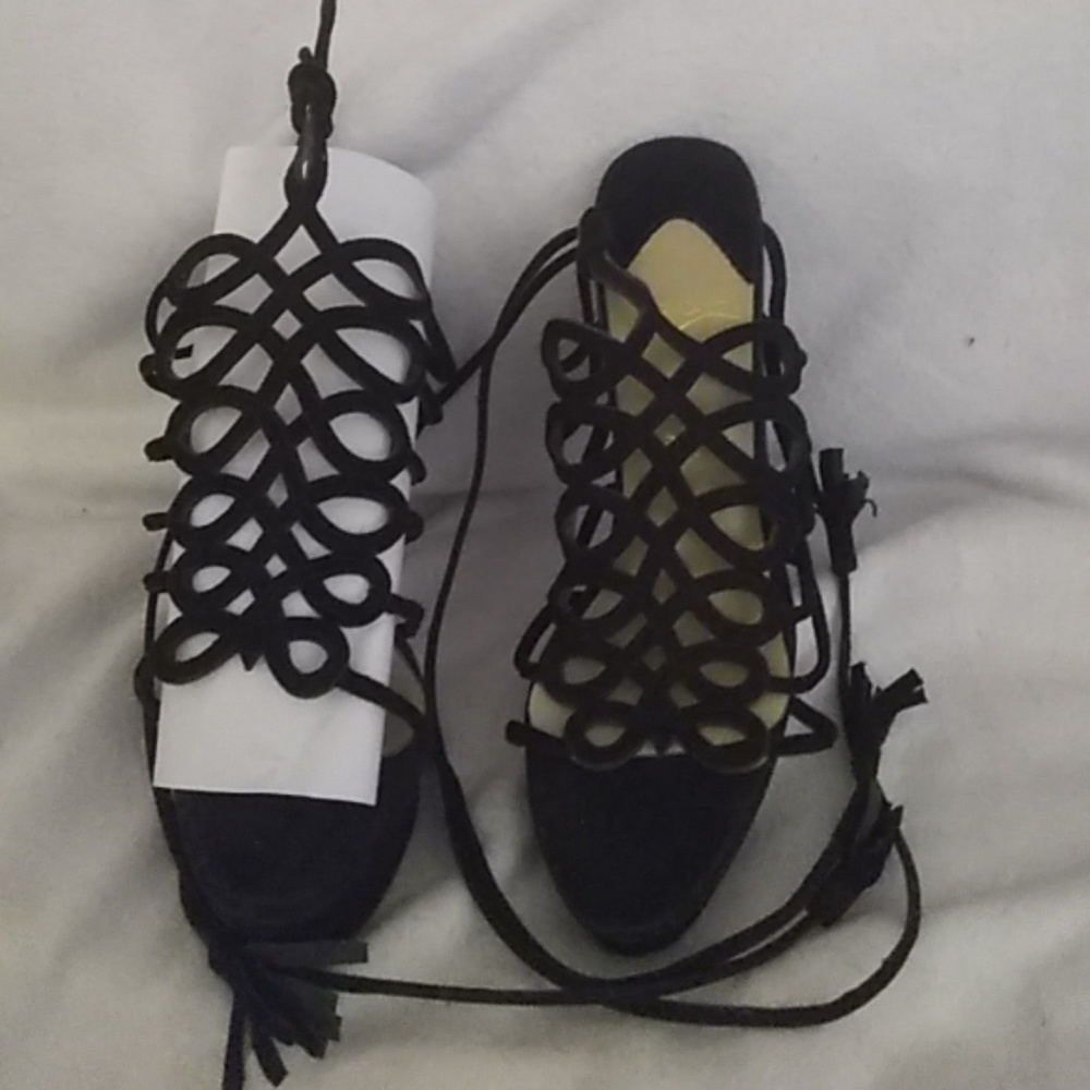 Black suede heels with ankle straps